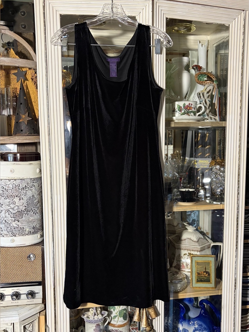 Metaphor black stretch velvet fitted dress M vintage 1990s whimsigoth